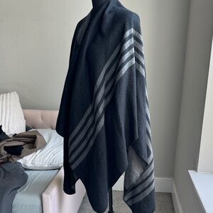 Black Wrap Shawl with Subtle Gray Stripe Detail